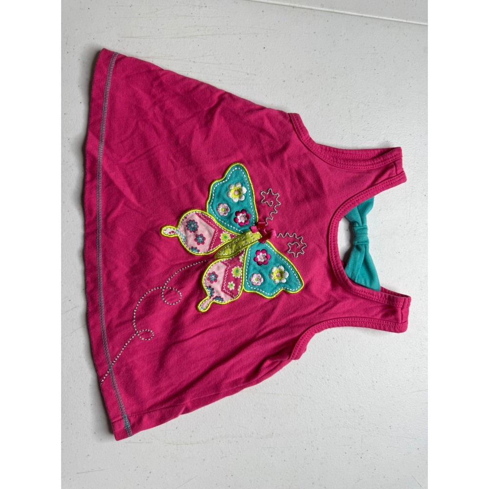 Kids Headquarters Pink Butterfly Applique Sleeveless Top Teal Bow Back 18M